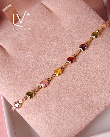 Pulseira Love, com pedrinhas coloridas