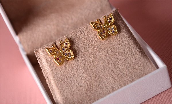 Brinco borboleta cravejada