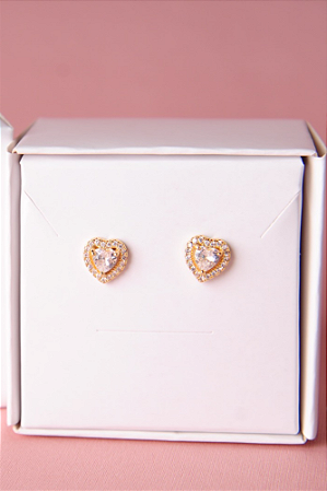 Brinco coração cravejado