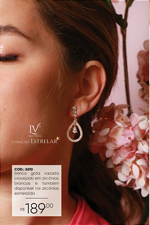 Brinco cravejado gota vazada