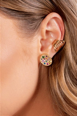 Brinco oval cravejado colorido