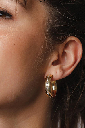 Brinco argola tarraxa com fio cravejado