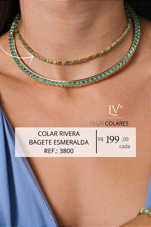 Colar riviera baguete esmeralda