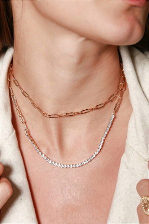 Colar riviera cravejado corrente cartier 45 cm