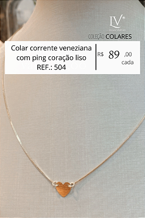 Colar corrente veneziana com ping coração liso