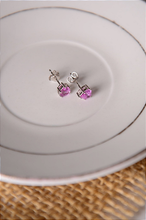 Brinco coração rosa, em prata 925