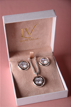 Conjunto botom cristal banhado a ródio