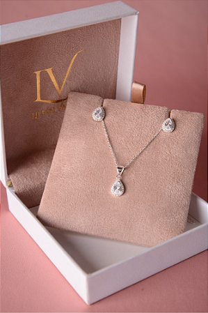 Conjunto gotas cravejadas prata 925