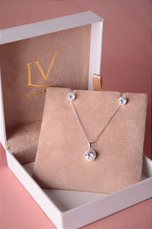 Conjunto cravejado prata 925