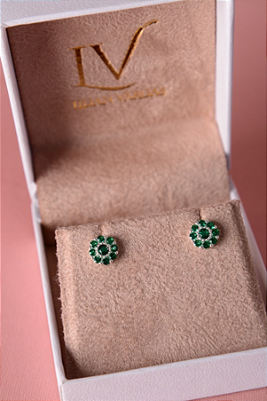 Brinco flor verde em prata 925
