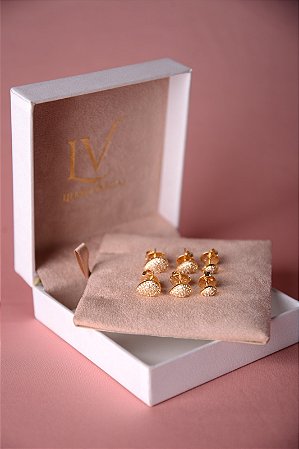 Trio de brincos gotas cravejadas