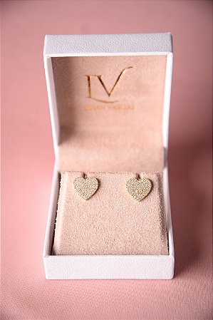 Brinco de coração cravejado