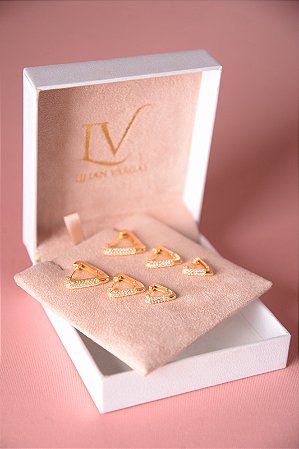 Trio de argolas triangulares cravejadas