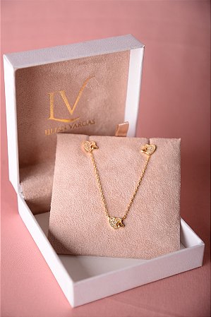 Conjunto colar e brinco coração cravejado