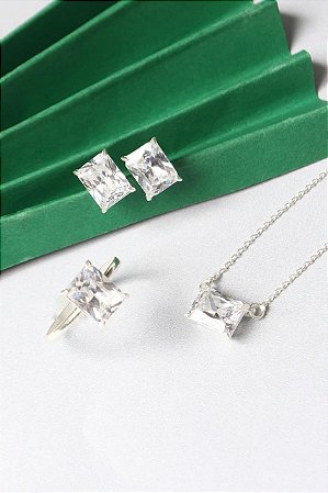 Conjunto colar e brincos em prata 925
