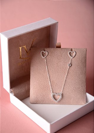 Conjunto colar e brinco coração