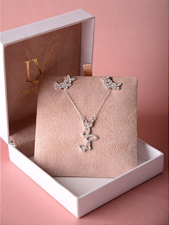 Conjunto colar e brinco borboletas