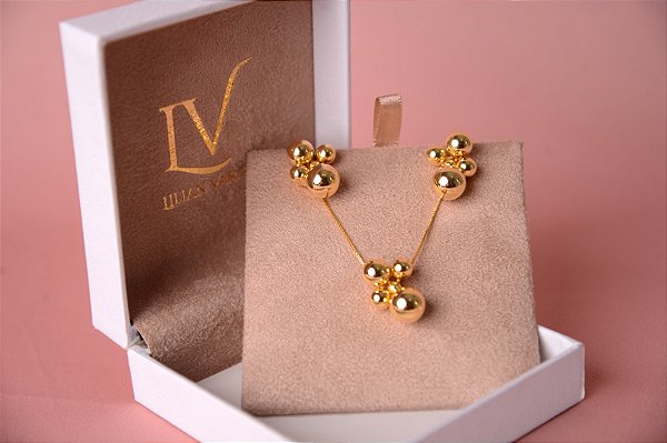 Conjunto colar e brinco esferas