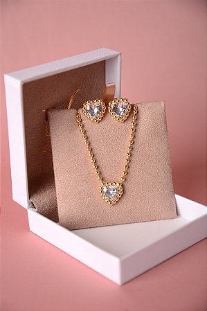 Conjunto colar e brinco coração
