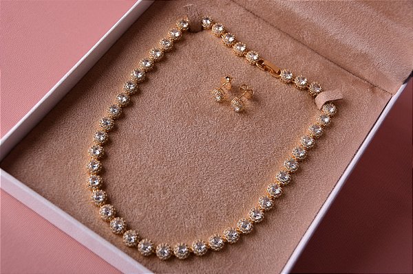 CONJUNTO COLAR E BRINCOS RIVIERA CIRCULAR