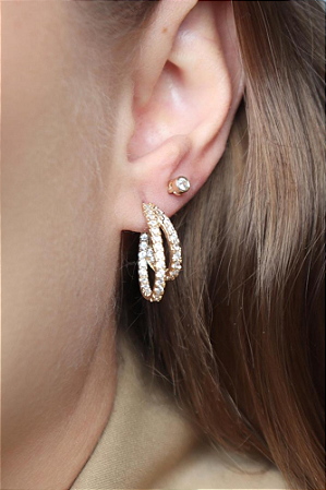 Brinco aro duplo cravejado