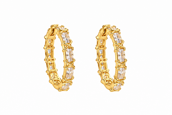 Brinco Argola Cravejada – Banho de Ouro 18K