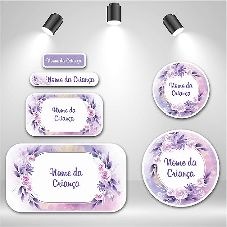 Kit de Etiquetas Escolares – Flor Lilás