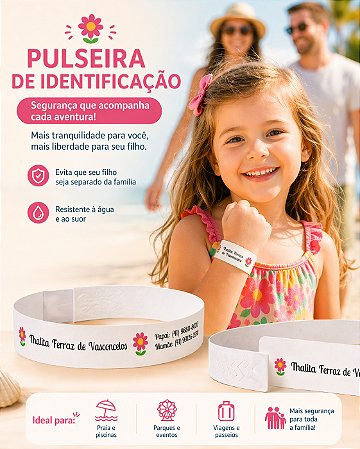 Pulseira de Identificação Infantil Personalizada à Prova d’Água com 20 Unidades