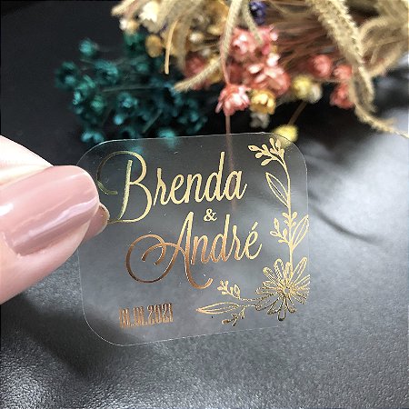 Adesivo Transparente Dourado 4x3,5cm (75 unidades)