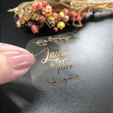Adesivo Transparente Dourado 4,5x4cm (60 unidades)