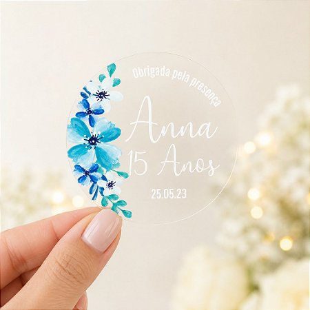 Adesivo Floral para Lembrancinha Coleção Flores Azuis