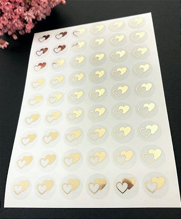 Adesivo Transparente Dourado Coração Entrelaçado Lacre Convites de Casamento - L1001