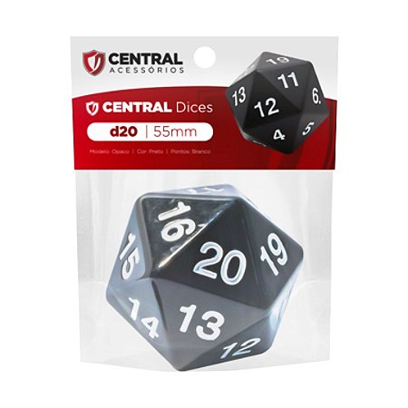 D20 Gigante 55mm - Preto e Branco