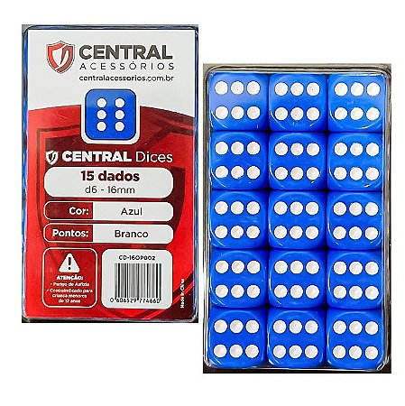 Central - Conjunto de dados D6 Azul (16mm - 15 dados)
