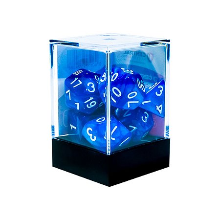 Central Dices - Conjunto RPG - Azul e Branco - Mármore (7 Dados)