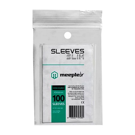 Sleeves Slim Mini Euro 45x68 - MeepleBR - (100 Sleeves)