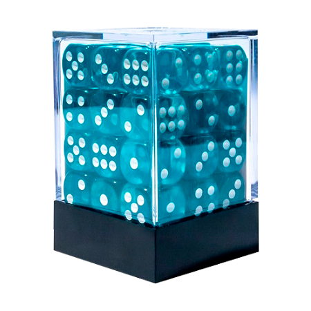 Central Dices - D6 12mm - Ciano e Branco - Translúcido (36 Dados)