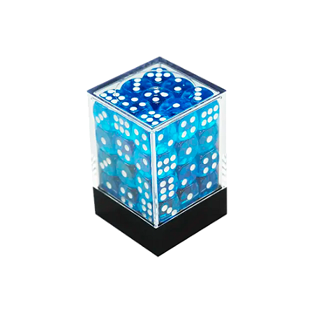 Central Dices - D6 12mm - Azul Claro e Branco - Translúcido  (36 Dados)