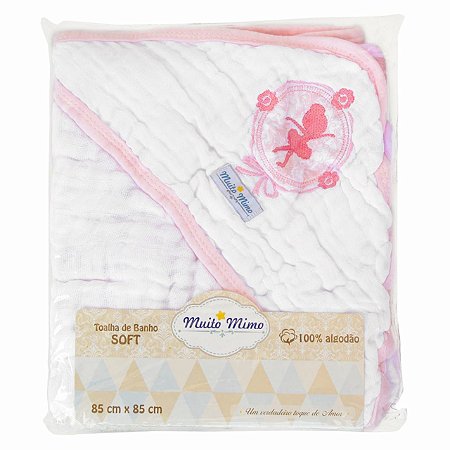 Toalha de banho Minasrey Soft Muito Mimo bordado 3 camadas - rosa