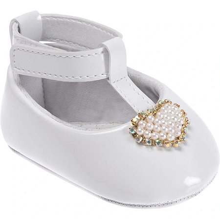 Sapato infantil Pimpolho com coração de pérolas - branco
