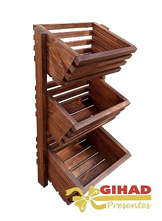 FRUTEIRA de MADEIRA - Modelo 3 Cestos Andares de Balcão Mesa