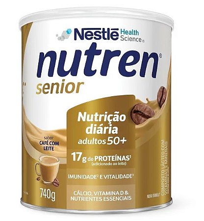 Nutren Senior Pó Sabor Café com Leite 740g – Suplemento Alimentar para Adultos 50+ com Cálcio, Proteínas e Vitamina D