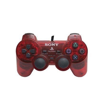 Controle Sony Dualshock 2 Vermelho Transparente Com Fio - PS2