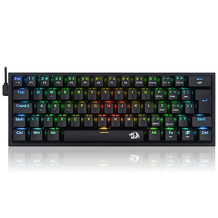 Teclado Mecânico Gamer Compacto Lakshmi K606R, Led RGB, Switch Red, com fio - Redragon