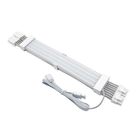 Cabo Fonte Sleeved para Placa mãe 24 pinos, Aura Full White, ARGB, Branco - Rise Mode