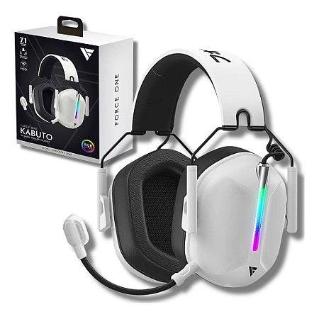 Headset Gamer Force One Kabuto, Tri-mode, Wireless, RGB, Branco