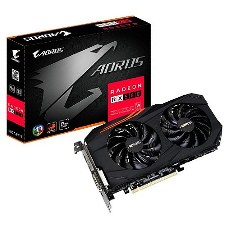 Placa de Vídeo AMD Radeon Aorus RX 580, 8GB,Dual Fan, RGB, GDDR5, 256-bit - Gigabyte