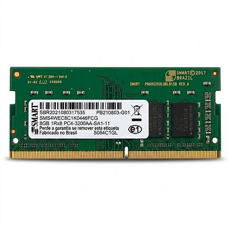 Memória Ram de Notebook PC4-3200AA-SA1-11, 8GB, DDR4, 3200MHz - SMART