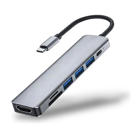 Hub USB Type C 7 em 1 (3 USB / USB C / HDMI 4k / SD / Micro SD)