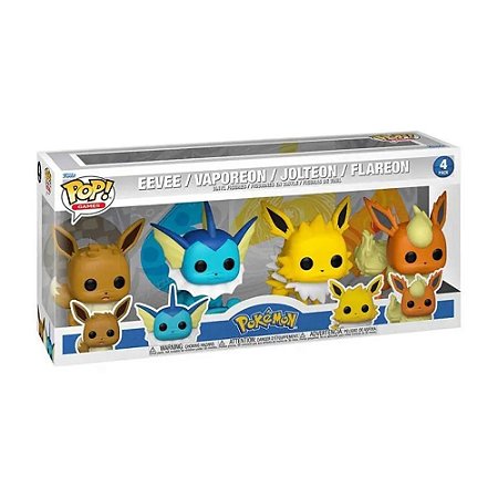 Pack de Boneco Pokémon: Eevee/Vaporeon/Jolteon/Flareon - Funko Pop!